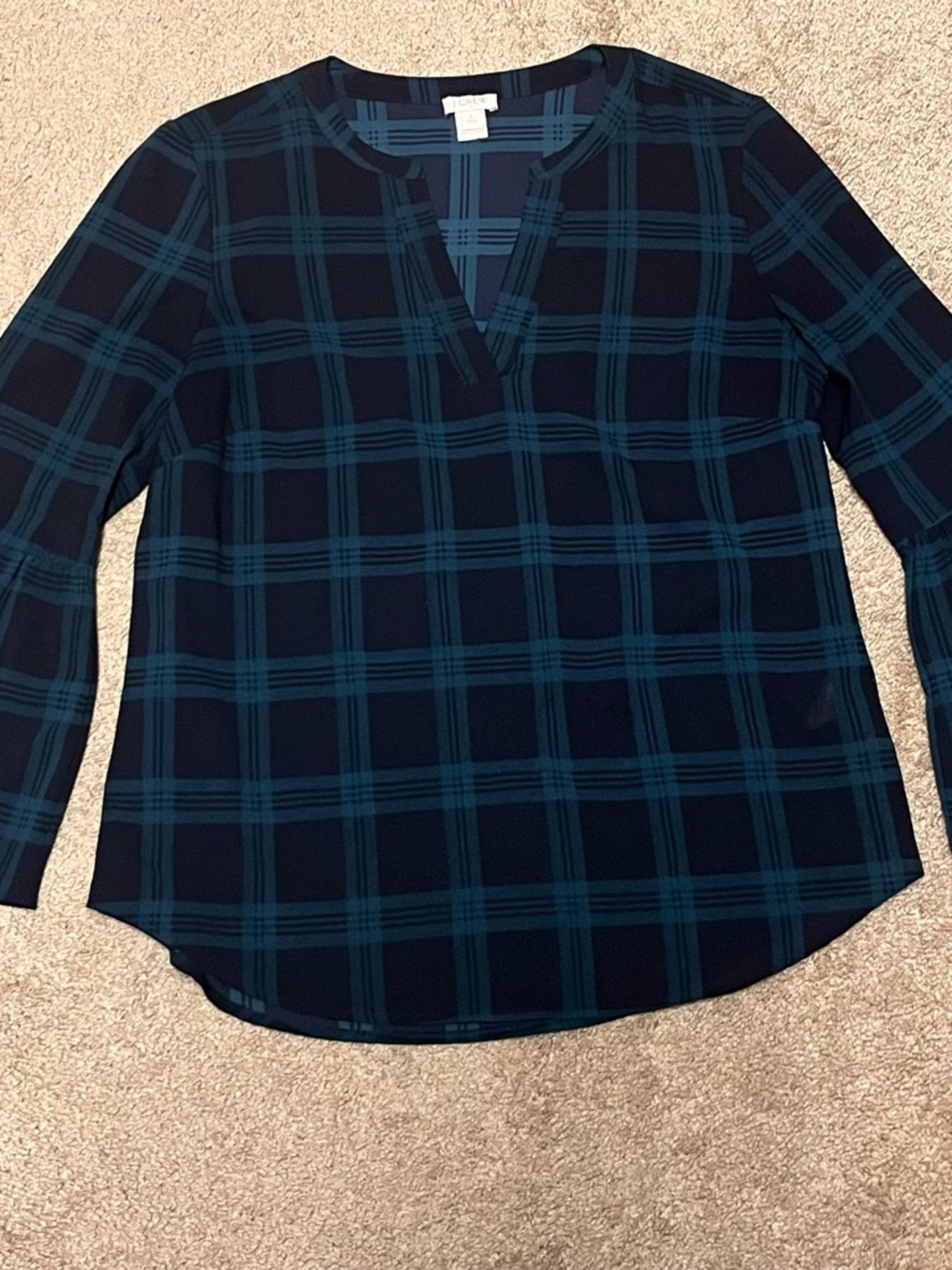 J. Crew Teal and Navy Plaid Top